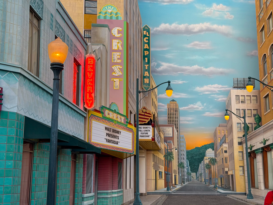 Hollywood Land street and theater façades at Disney California Adventure