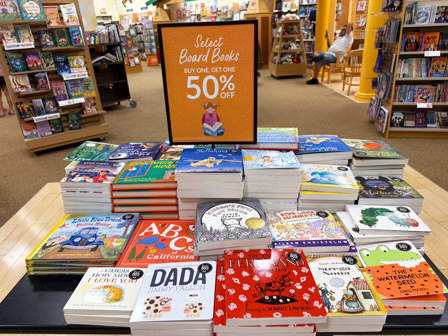 Select board books with a buy one, get one 50% off offer