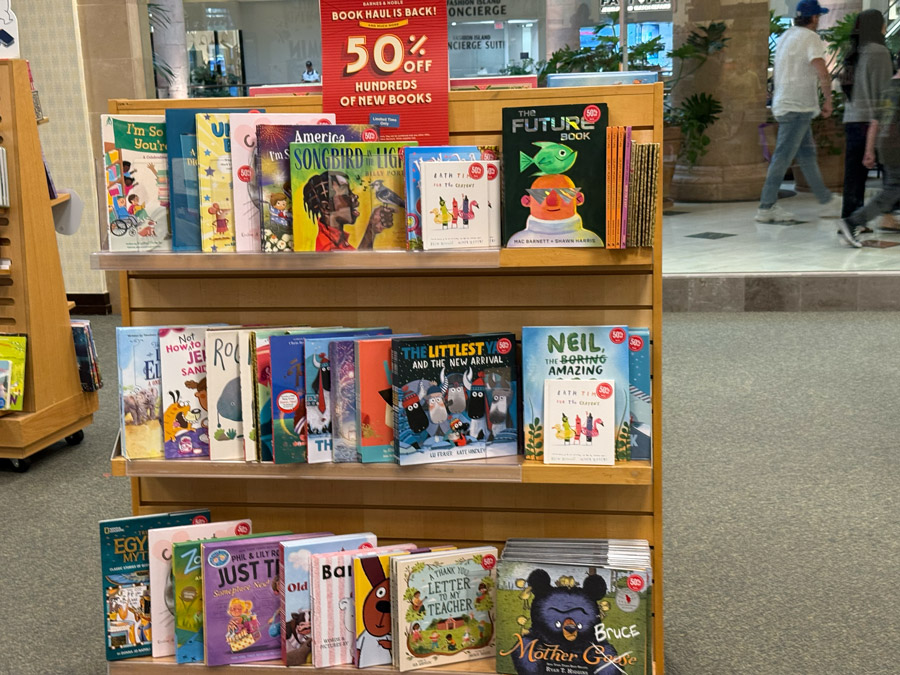 Barnes & Noble Book Haul display with children’s books at 50% off