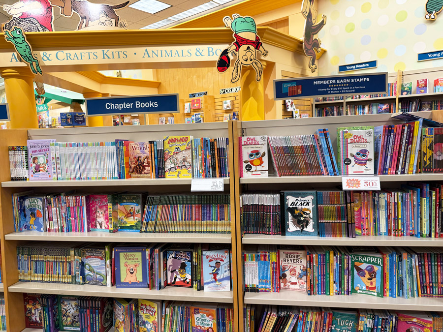 Shelves of children’s chapter books in the Barnes & Noble Jr. department