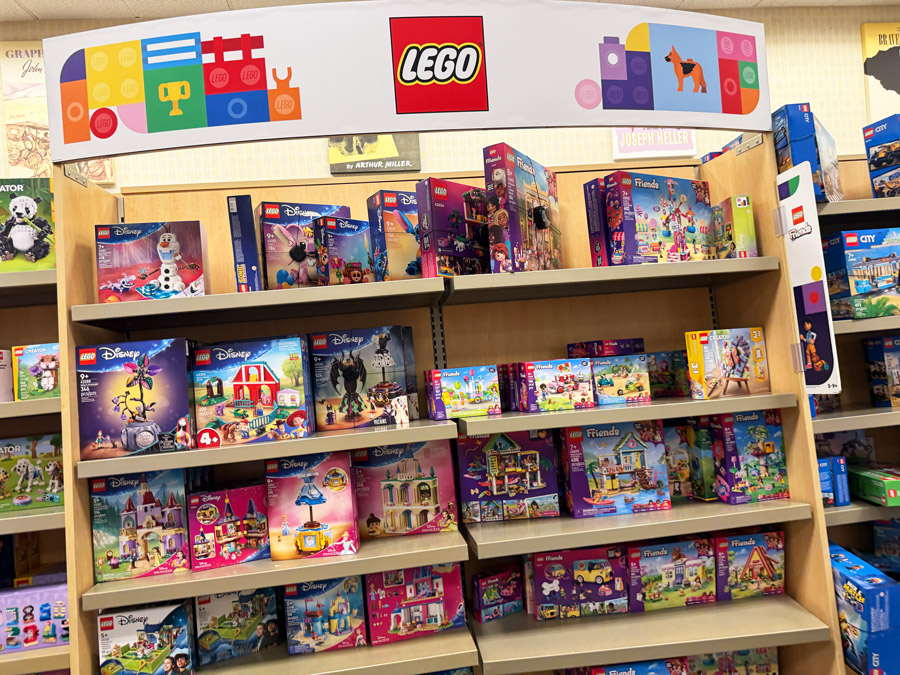 LEGO Disney and LEGO Friends sets on shelves at Barnes & Noble