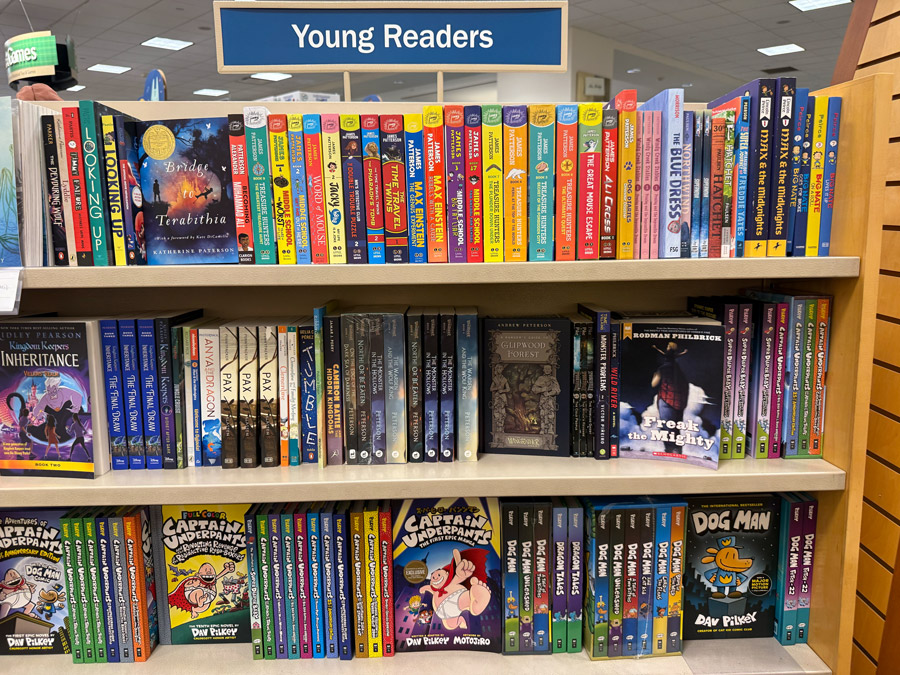 Young Readers books displayed on shelves at Barnes & Noble