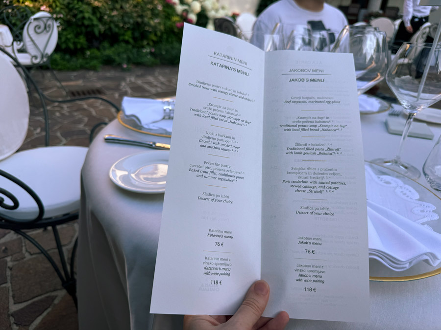 Five-course Katarina and Jakob dinner menus at the Kendov Dvorec restaurant