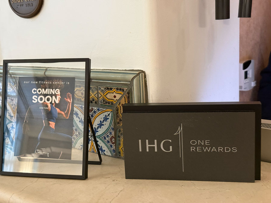 IHG One Rewards information displayed inside Kimpton Canary Hotel in Santa Barbara